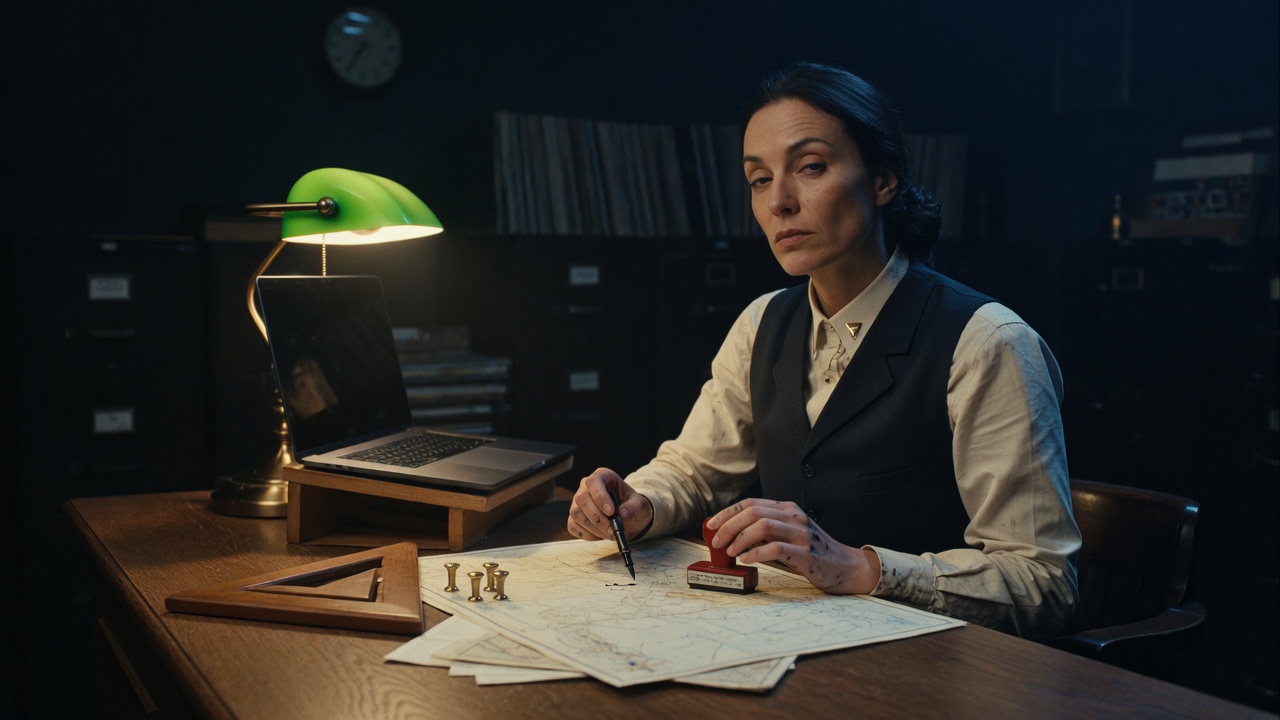 TriangleTruth — Vera City at the clerk’s bench with a banker’s lamp
